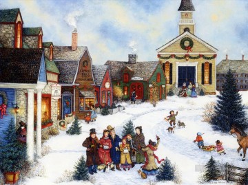 Noël en chantant dans les enfants du village Peinture à l'huile
